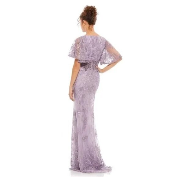 MAC DUGGAL Vintage Lilac Flutter Sleeve Evening Gown Maxi Dress Size 8 NEW 67493 - Picture 3 of 15